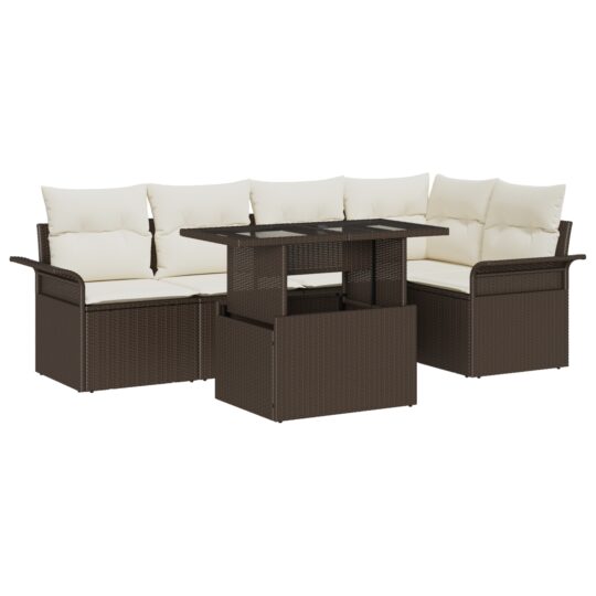 Alternative view of Set de canapele pentru grădină cu pernă 6 pcs Maro Rattan poli