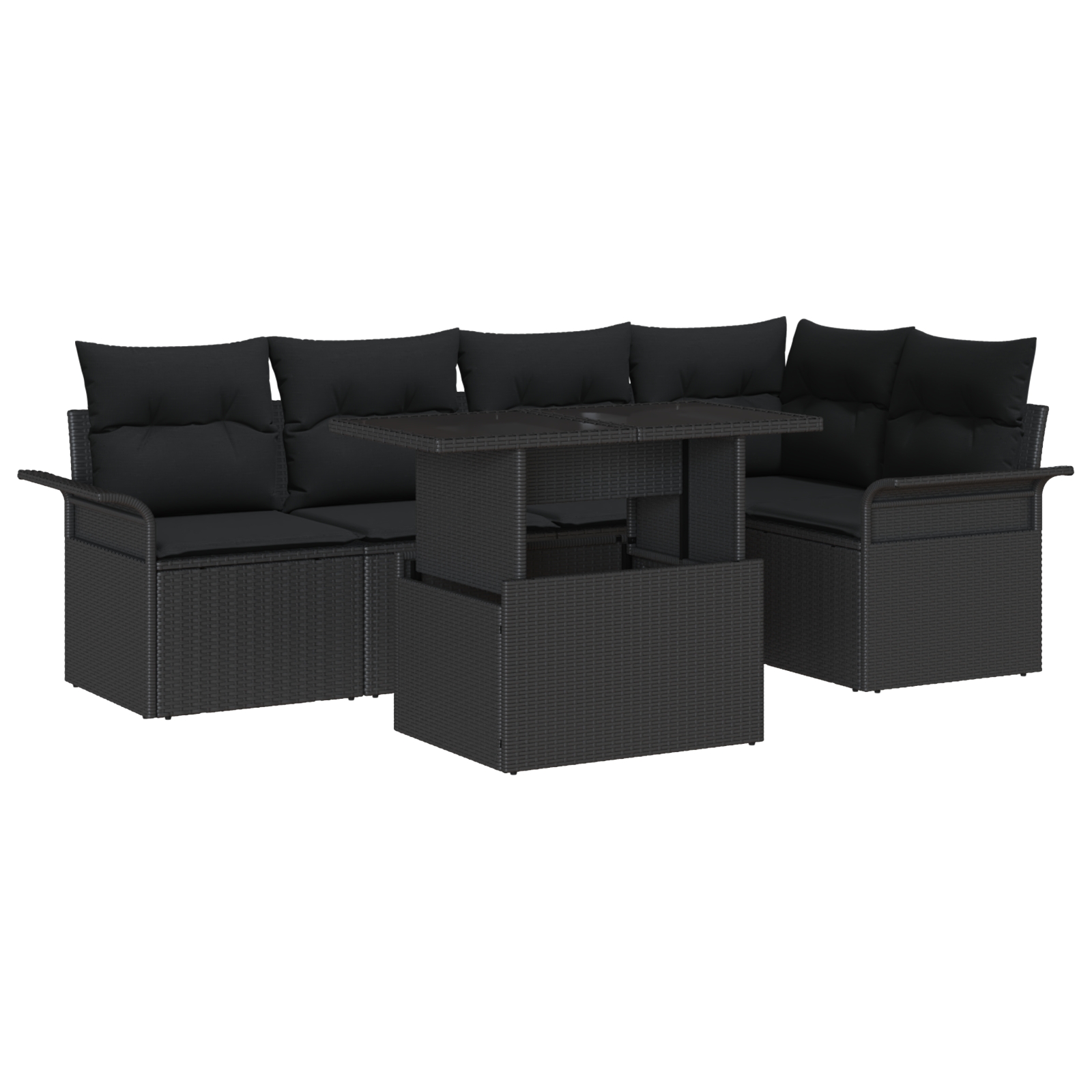 3348289 2 Set de canapele pentru grădină cu pernă 6 pcs Negru Rattan poli Set de canapele pentru grădină cu pernă 6 pcs Negru Rattan poli - imagine 2