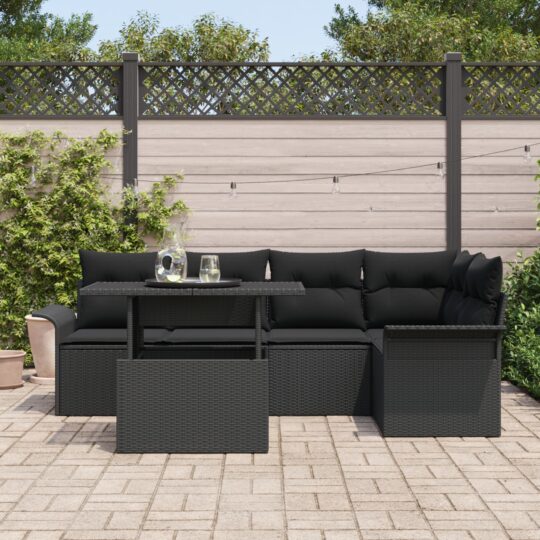 3348289 3 Set de canapele pentru grădină cu pernă 6 pcs Negru Rattan poli 3348289 3