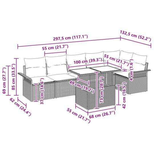 3348293 13 Set de canapele pentru grădină cu pernă 7 pcs Negru Rattan poli 3348293 13