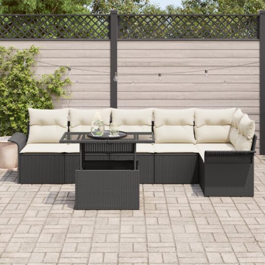 3348293 3 Set de canapele pentru grădină cu pernă 7 pcs Negru Rattan poli 3348293 3