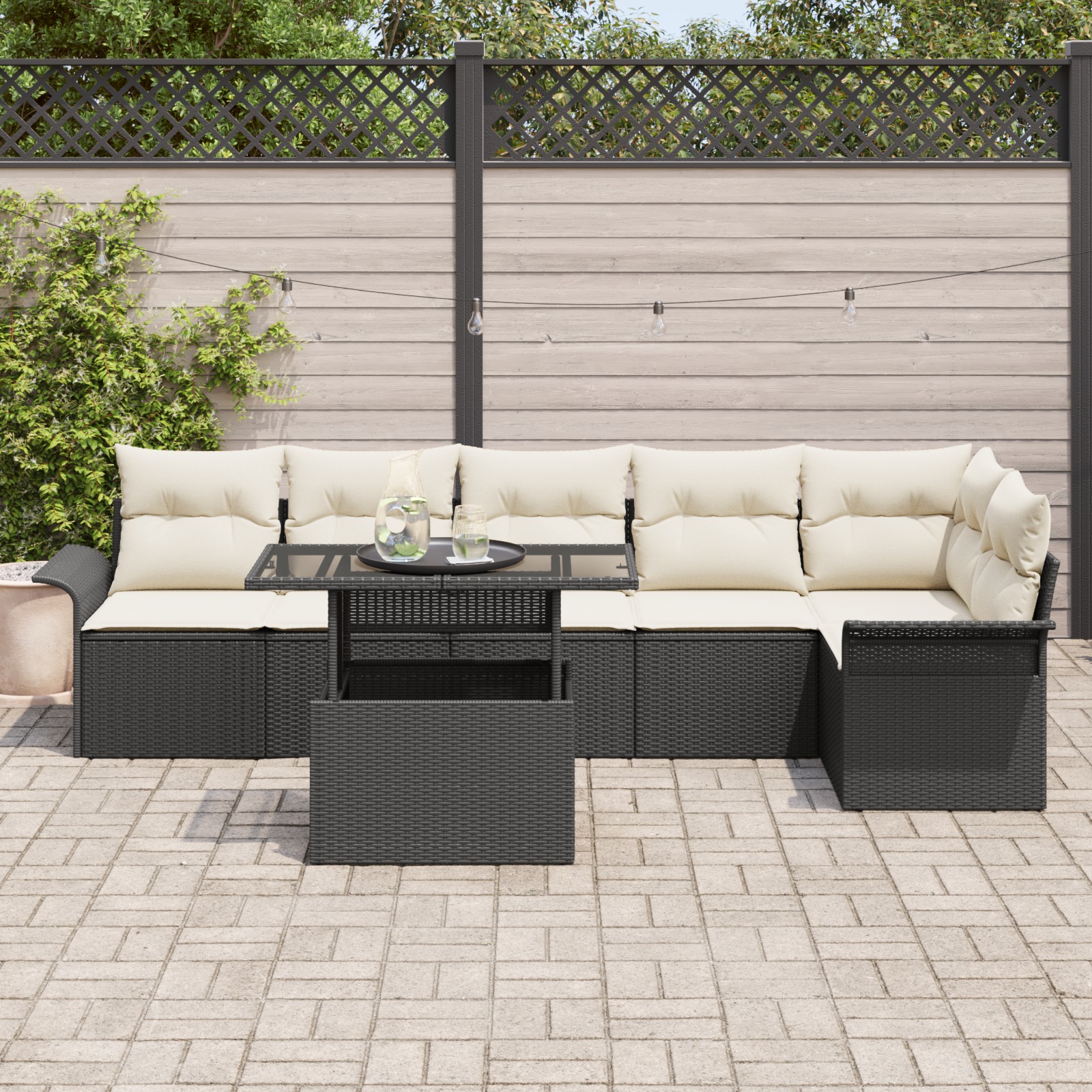 3348293 3 Set de canapele pentru grădină cu pernă 7 pcs Negru Rattan poli Set de canapele pentru grădină cu pernă 7 pcs Negru Rattan poli - imagine 3