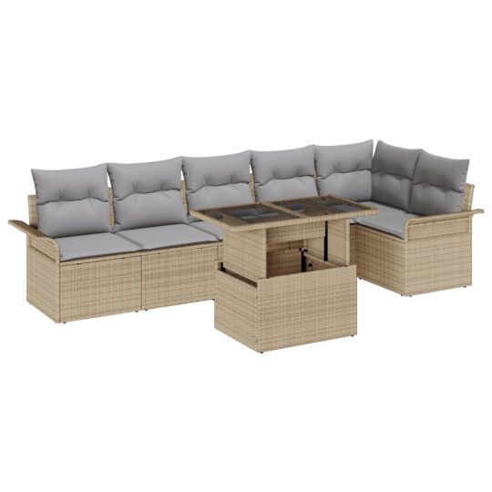 3348296 2 Set de canapele pentru grădină cu pernă 7 pcs Bej Rattan poli 3348296 2