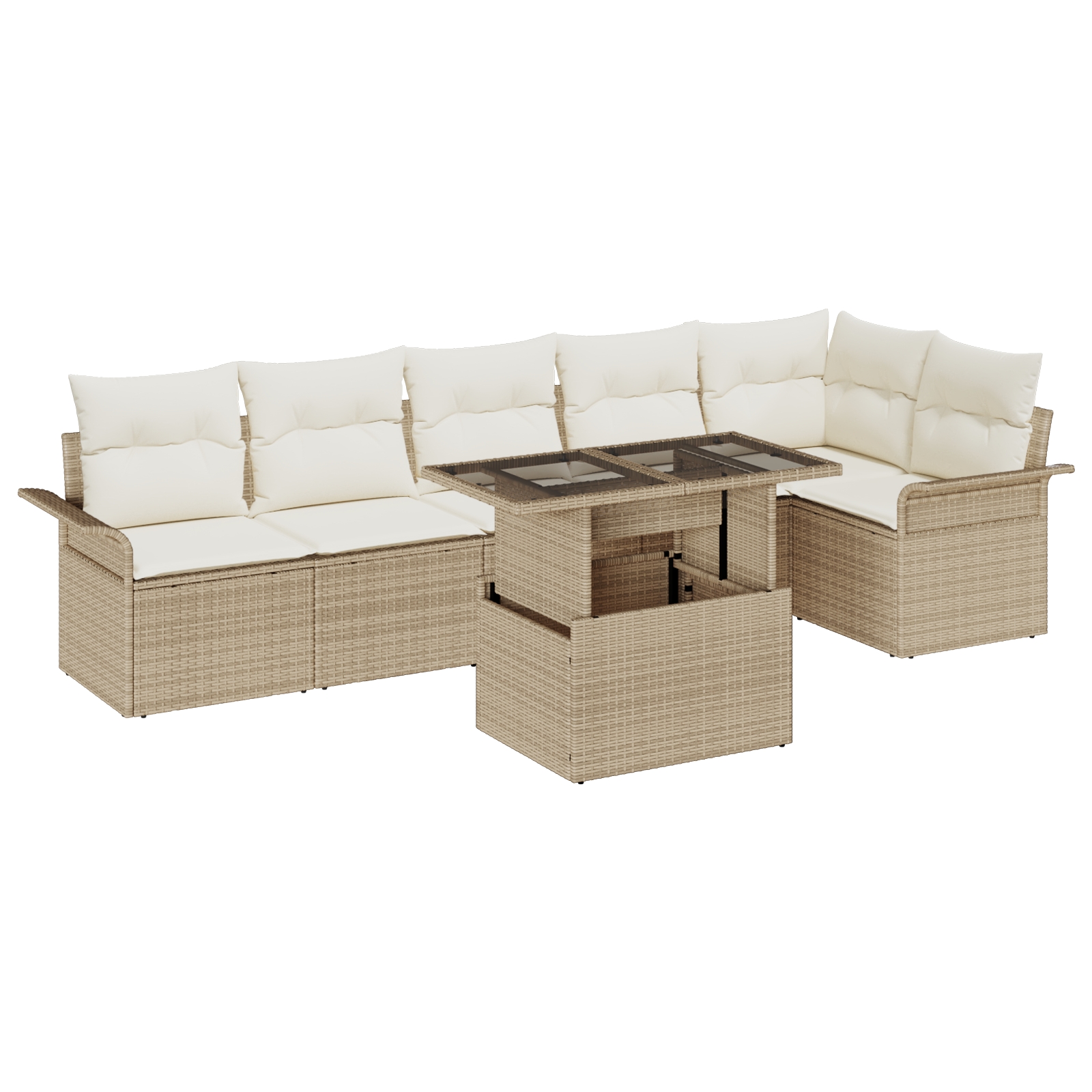 3348297 2 Set de canapele pentru grădină cu pernă 7 pcs Bej Rattan poli Set de canapele pentru grădină cu pernă 7 pcs Bej Rattan poli - imagine 2
