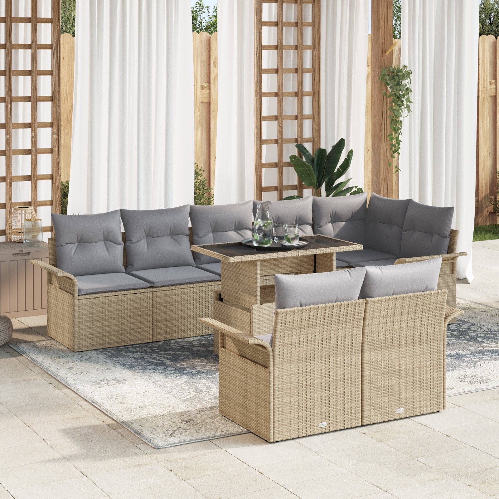 3348306 1 Set de canapele pentru grădină cu pernă 9 pcs Bej Rattan poli Set de canapele pentru grădină cu pernă 9 pcs Bej Rattan poli