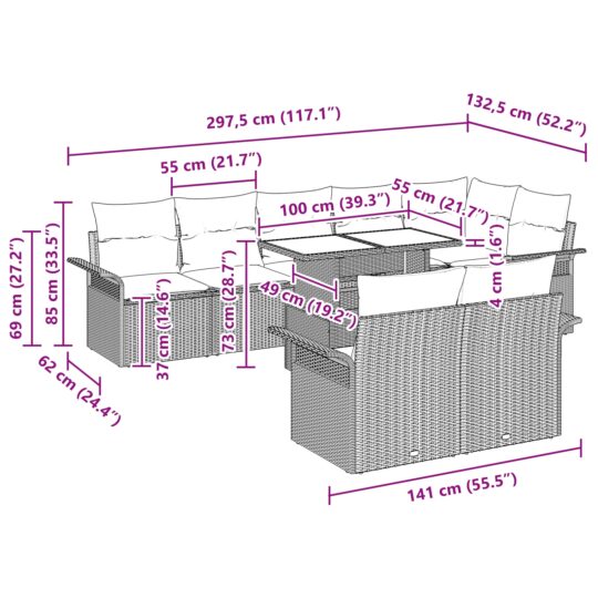 3348306 11 Set de canapele pentru grădină cu pernă 9 pcs Bej Rattan poli 3348306 11