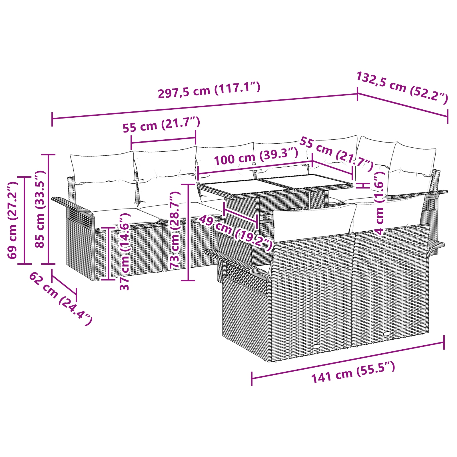 3348306 11 Set de canapele pentru grădină cu pernă 9 pcs Bej Rattan poli Set de canapele pentru grădină cu pernă 9 pcs Bej Rattan poli - imagine 11