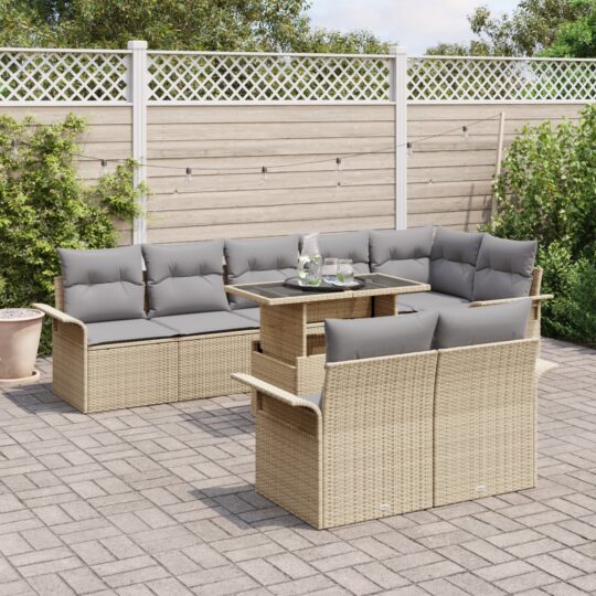3348306 3 Set de canapele pentru grădină cu pernă 9 pcs Bej Rattan poli 3348306 3
