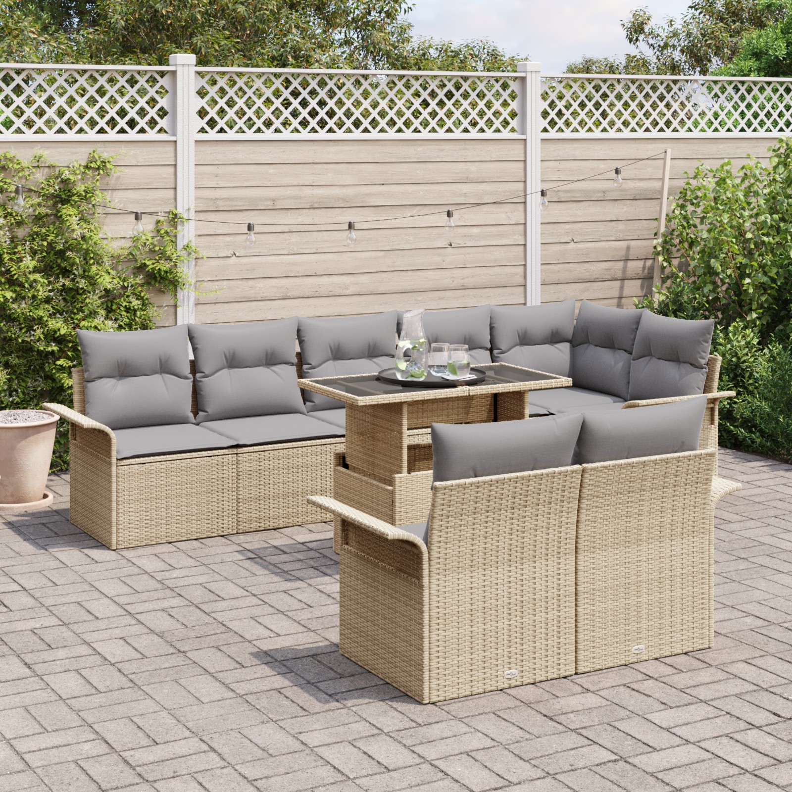 3348306 3 Set de canapele pentru grădină cu pernă 9 pcs Bej Rattan poli Set de canapele pentru grădină cu pernă 9 pcs Bej Rattan poli - imagine 3