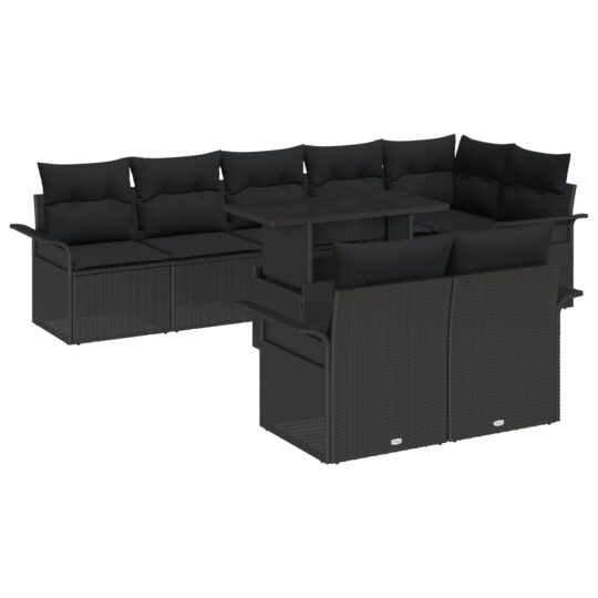 Alternative view of Set de canapele pentru grădină cu pernă 9 pcs Negru Rattan poli