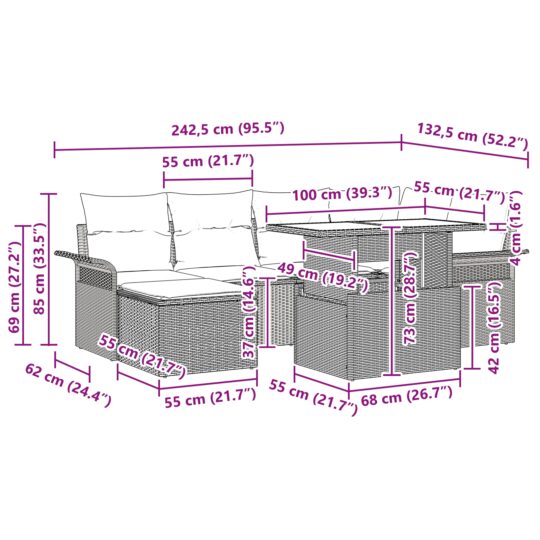 3348315 12 Set de canapele pentru grădină cu pernă 7 pcs Gri Rattan poli 3348315 12