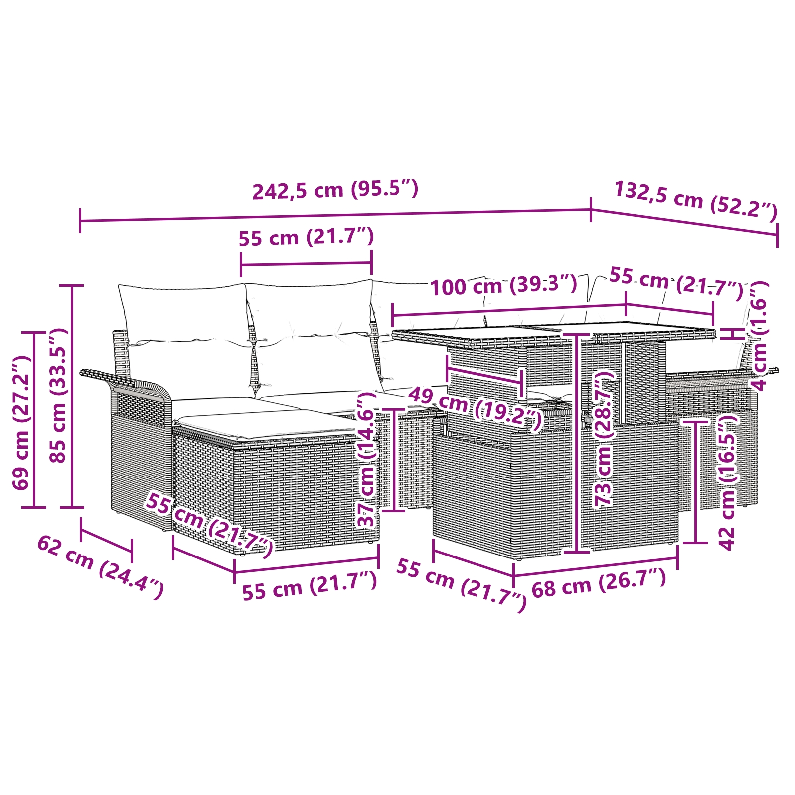 3348317 12 Set de canapele pentru grădină cu pernă 7 pcs Bej Rattan poli Set de canapele pentru grădină cu pernă 7 pcs Bej Rattan poli - imagine 12