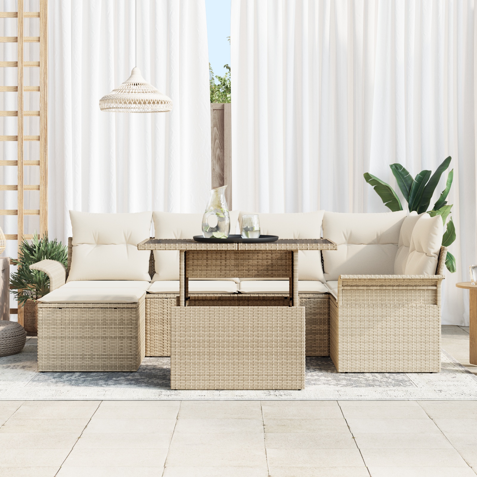 3348317 3 Set de canapele pentru grădină cu pernă 7 pcs Bej Rattan poli Set de canapele pentru grădină cu pernă 7 pcs Bej Rattan poli - imagine 3