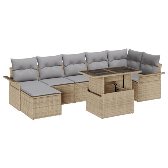 Alternative view of Set de canapele pentru grădină cu pernă 8 pcs Bej Rattan poli