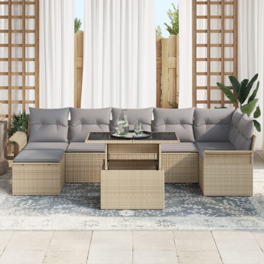 3348326 3 Set de canapele pentru grădină cu pernă 8 pcs Bej Rattan poli 3348326 3