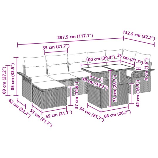 3348327 12 Set de canapele pentru grădină cu pernă 8 pcs Bej Rattan poli 3348327 12