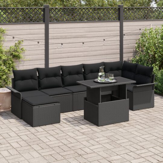 Set de canapele pentru grădină cu pernă 8 pcs Negru Rattan poli