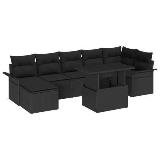Alternative view of Set de canapele pentru grădină cu pernă 8 pcs Negru Rattan poli