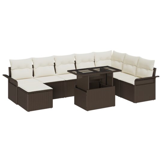 Alternative view of Set de canapele pentru grădină cu pernă 9 pcs Maro Rattan poli