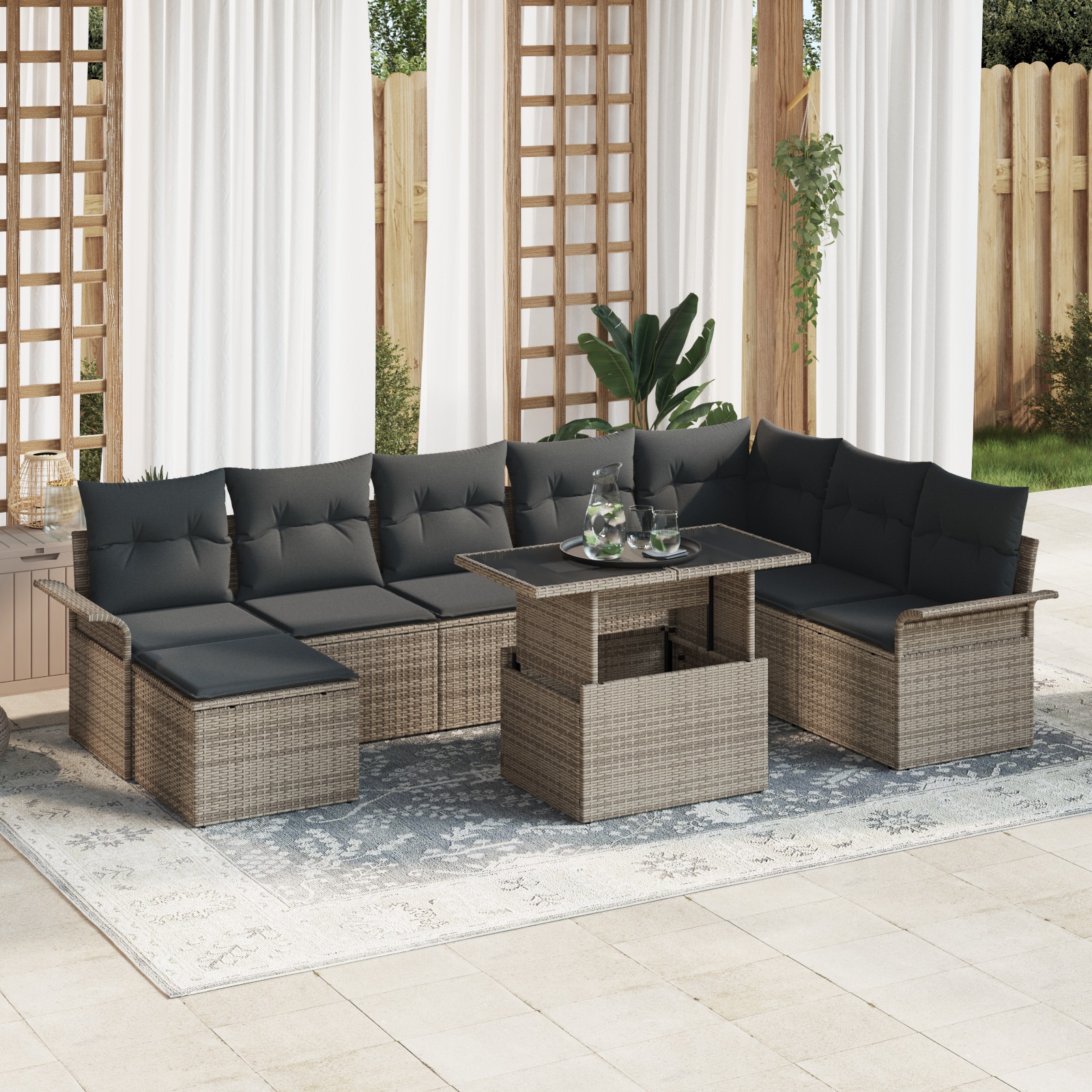 3348335 1 Set de canapele pentru grădină cu pernă 9 pcs Gri Rattan poli Set de canapele pentru grădină cu pernă 9 pcs Gri Rattan poli