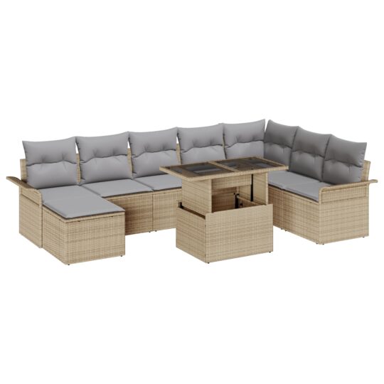 Alternative view of Set de canapele pentru grădină cu pernă 9 pcs Bej Rattan poli