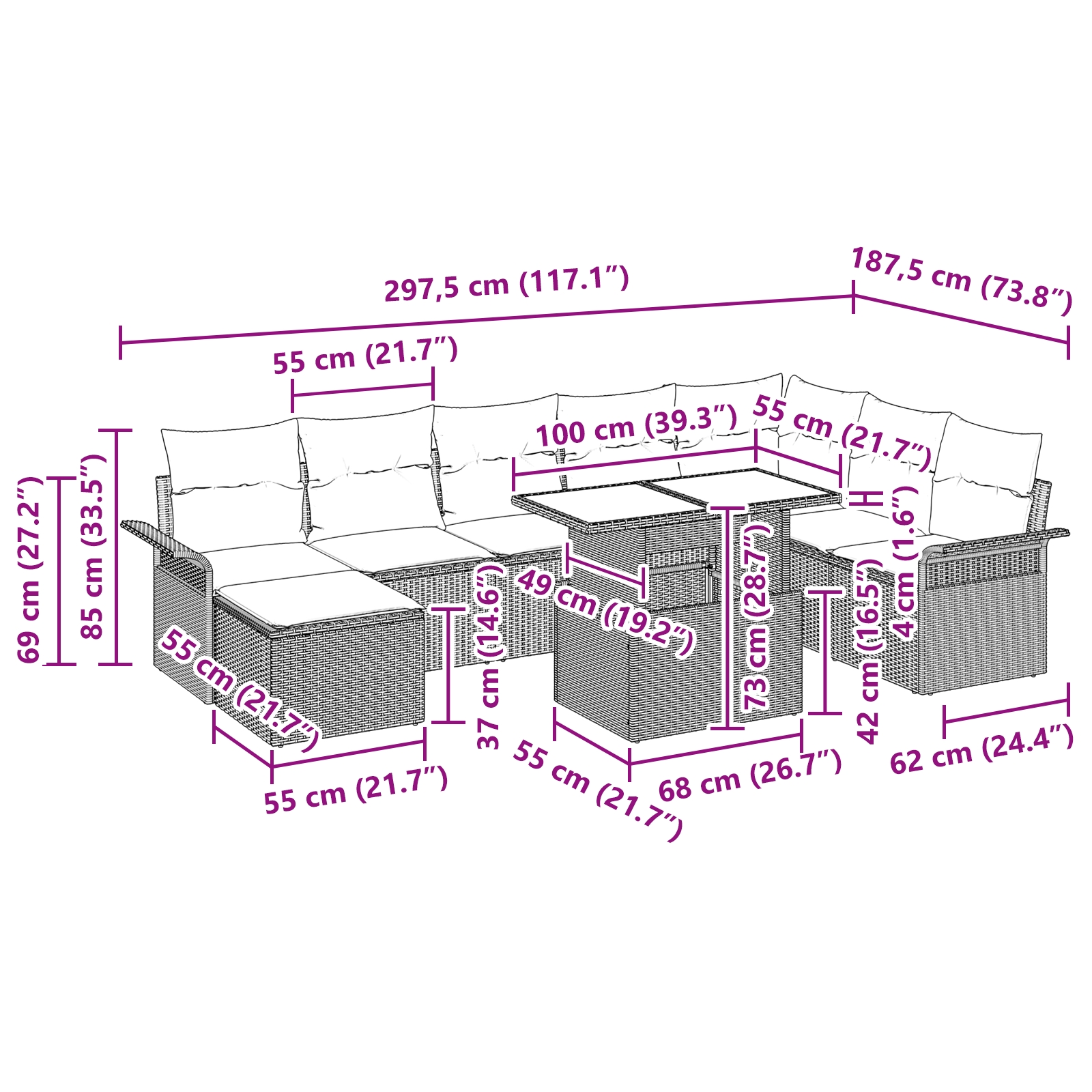 3348337 12 Set de canapele pentru grădină cu pernă 9 pcs Bej Rattan poli Set de canapele pentru grădină cu pernă 9 pcs Bej Rattan poli - imagine 12