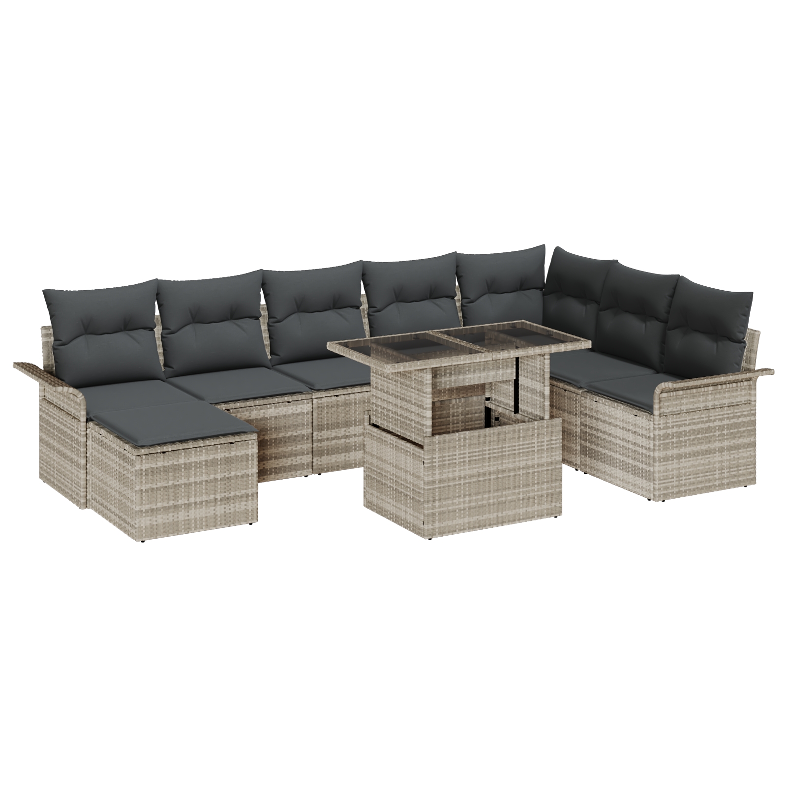 3348338 2 Set de canapele pentru grădină 9 pcs Gri deschis Rattan poli Set de canapele pentru grădină 9 pcs Gri deschis Rattan poli - imagine 2