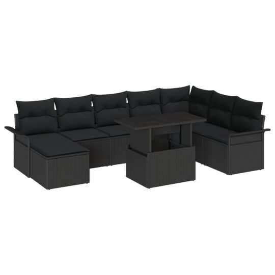 Alternative view of Set de canapele pentru grădină cu pernă 9 pcs Negru Rattan poli