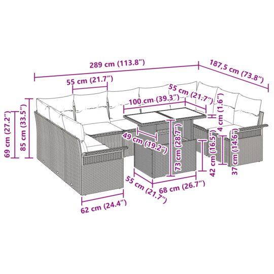 3348345 11 Set de canapele pentru grădină cu pernă 10 pcs Gri Rattan poli 3348345 11