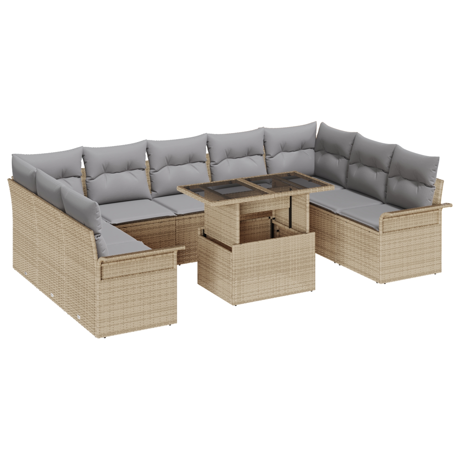 3348346 2 Set de canapele pentru grădină cu pernă 10 pcs Bej Rattan poli Set de canapele pentru grădină cu pernă 10 pcs Bej Rattan poli - imagine 2