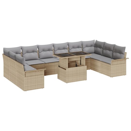 3348356 2 Set de canapele pentru grădină cu pernă 11 pcs Bej Rattan poli 3348356 2
