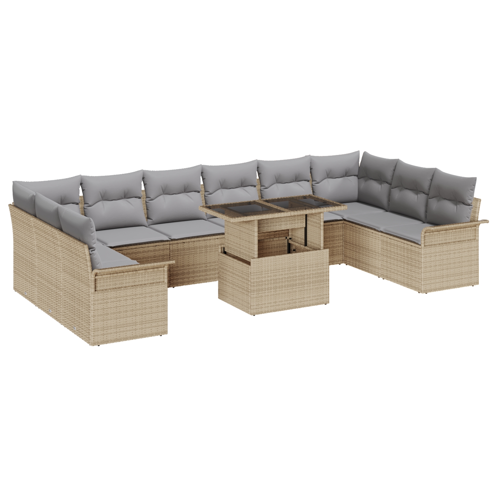 3348356 2 Set de canapele pentru grădină cu pernă 11 pcs Bej Rattan poli Set de canapele pentru grădină cu pernă 11 pcs Bej Rattan poli - imagine 2