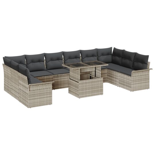 Alternative view of Set de canapele pentru grădină 11 pcs Gri deschis Rattan poli
