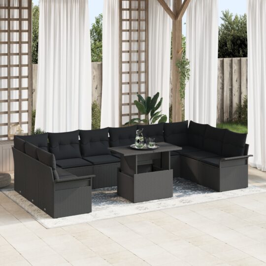 Set de canapele pentru grădină 11 pcs Negru Rattan poli