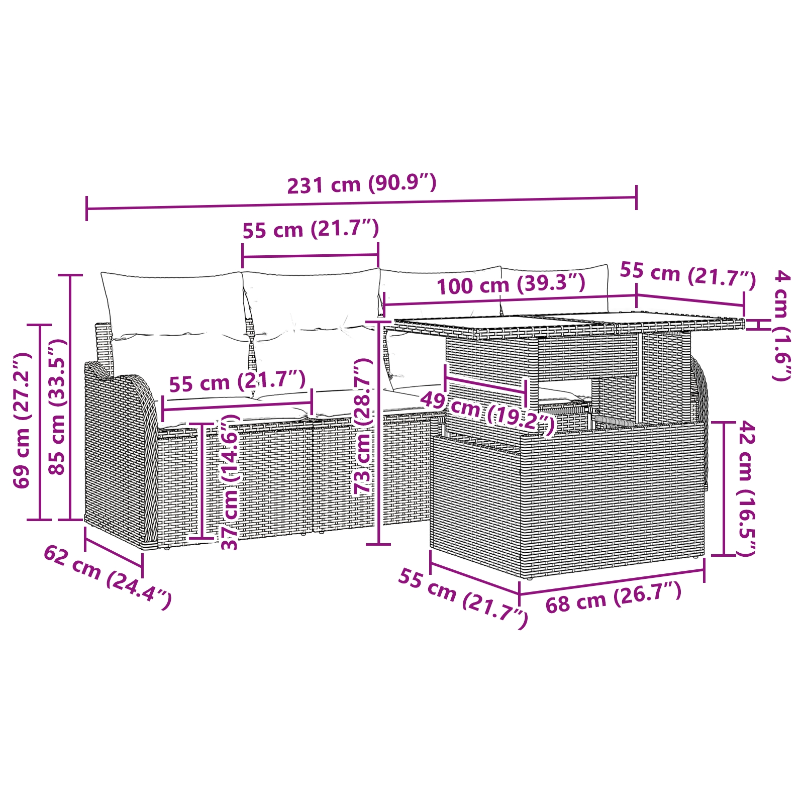 3348369 10 Set de canapele pentru grădină cu pernă 5 pcs Negru Rattan poli Set de canapele pentru grădină cu pernă 5 pcs Negru Rattan poli - imagine 10