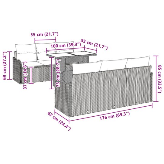 3348385 10 Set de canapele pentru grădină cu pernă 7 pcs Gri Rattan poli 3348385 10