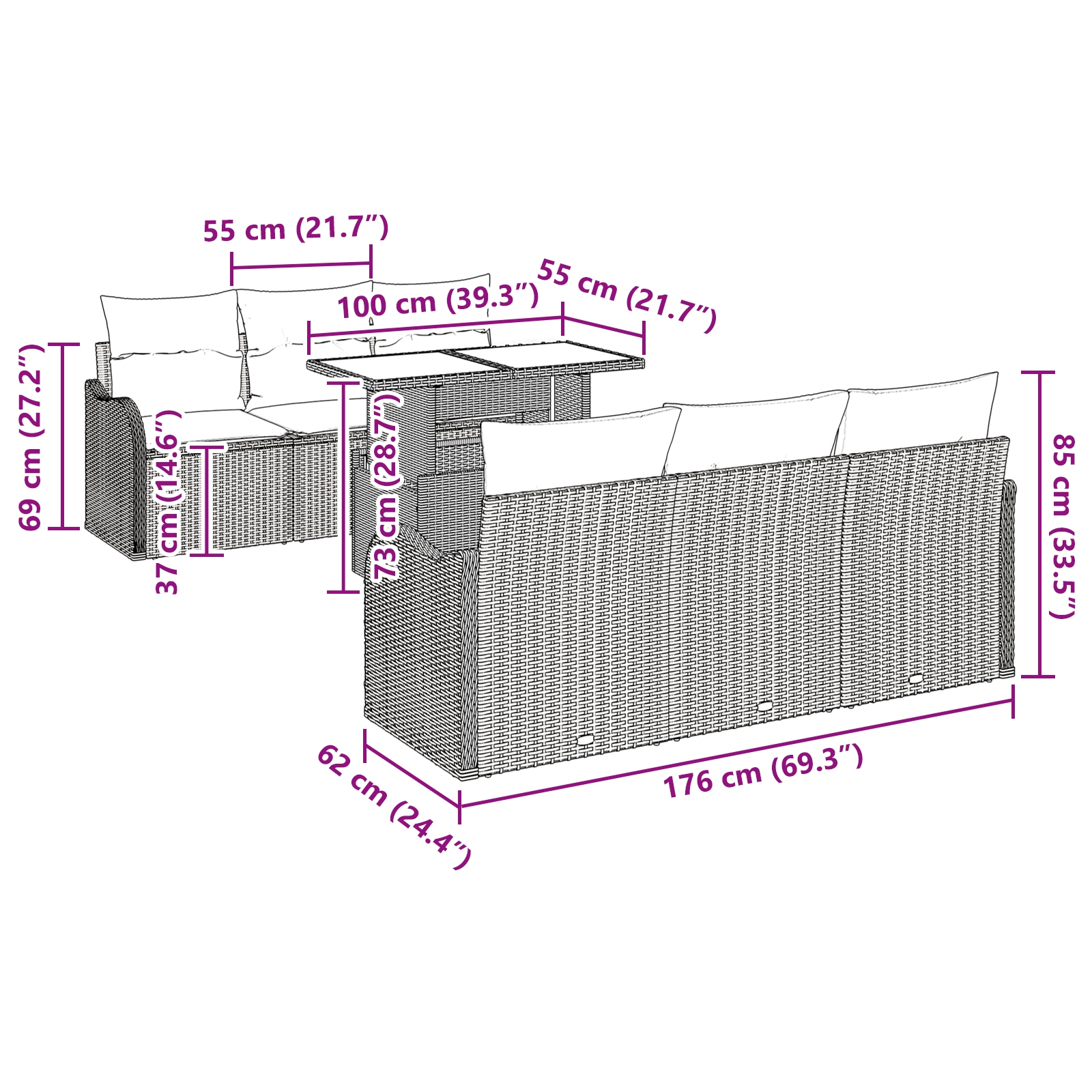 3348385 10 Set de canapele pentru grădină cu pernă 7 pcs Gri Rattan poli Set de canapele pentru grădină cu pernă 7 pcs Gri Rattan poli - imagine 10