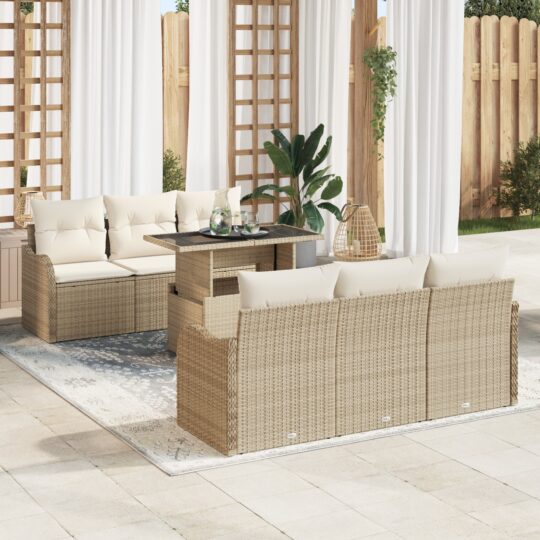 Set de canapele pentru grădină cu pernă 7 pcs Bej Rattan poli