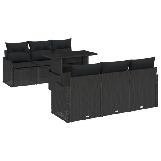 Alternative view of Set de canapele pentru grădină cu pernă 7 pcs Negru Rattan poli