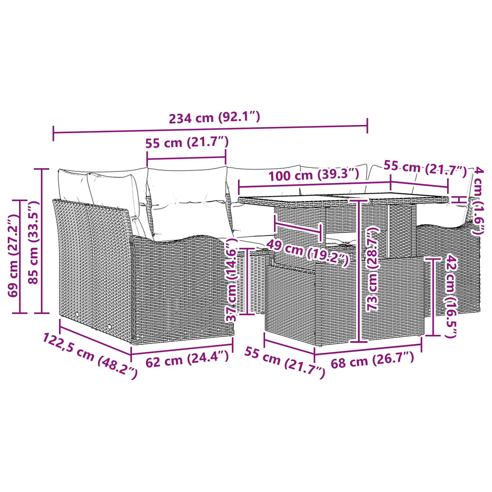 3348396 11 Set de canapele pentru grădină cu pernă 7 pcs Bej Rattan poli Set de canapele pentru grădină cu pernă 7 pcs Bej Rattan poli - imagine 11