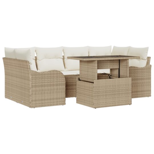 3348397 2 Set de canapele pentru grădină cu pernă 7 pcs Bej Rattan poli 3348397 2