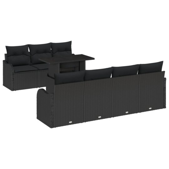 Alternative view of Set de canapele pentru grădină cu pernă 8 pcs Negru Rattan poli