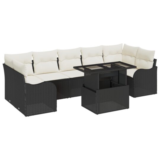 Alternative view of Set de canapele pentru grădină cu pernă 8 pcs Negru Rattan poli