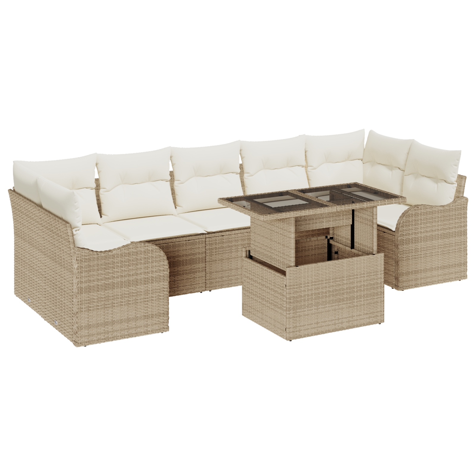 3348417 2 Set de canapele pentru grădină cu pernă 8 pcs Bej Rattan poli Set de canapele pentru grădină cu pernă 8 pcs Bej Rattan poli - imagine 2
