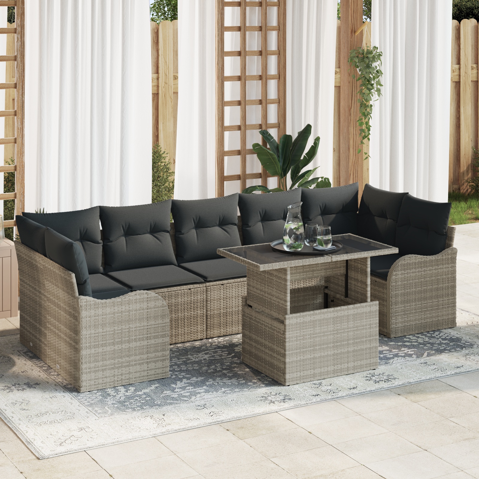3348418 1 Set de canapele pentru grădină 8 pcs Gri deschis Rattan poli Set de canapele pentru grădină 8 pcs Gri deschis Rattan poli