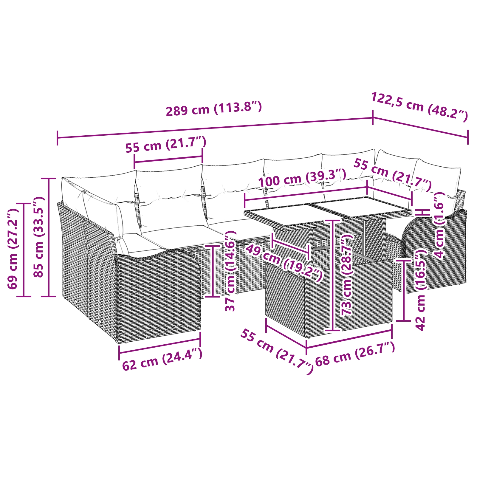 3348418 11 Set de canapele pentru grădină 8 pcs Gri deschis Rattan poli Set de canapele pentru grădină 8 pcs Gri deschis Rattan poli - imagine 11