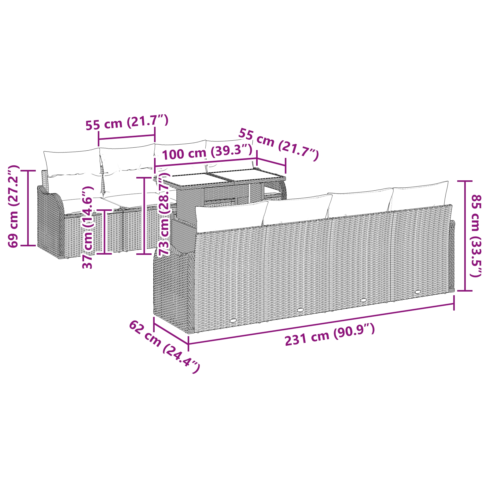3348428 10 Set de canapele pentru grădină 7 pcs Gri deschis Rattan poli Set de canapele pentru grădină 7 pcs Gri deschis Rattan poli - imagine 10