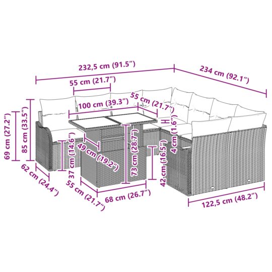 3348435 11 Set de canapele pentru grădină cu pernă 9 pcs Gri Rattan poli 3348435 11