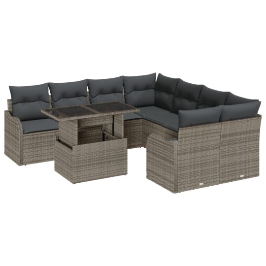 Alternative view of Set de canapele pentru grădină cu pernă 9 pcs Gri Rattan poli