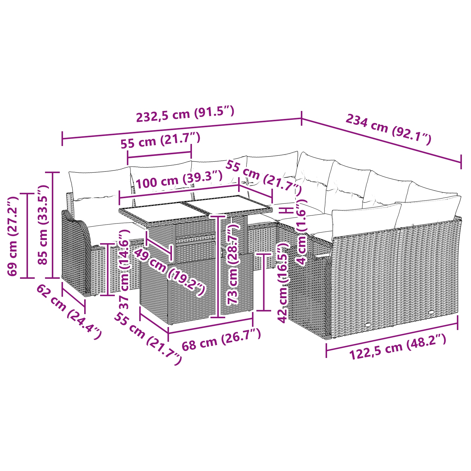 3348436 11 Set de canapele pentru grădină cu pernă 9 pcs Bej Rattan poli Set de canapele pentru grădină cu pernă 9 pcs Bej Rattan poli - imagine 11
